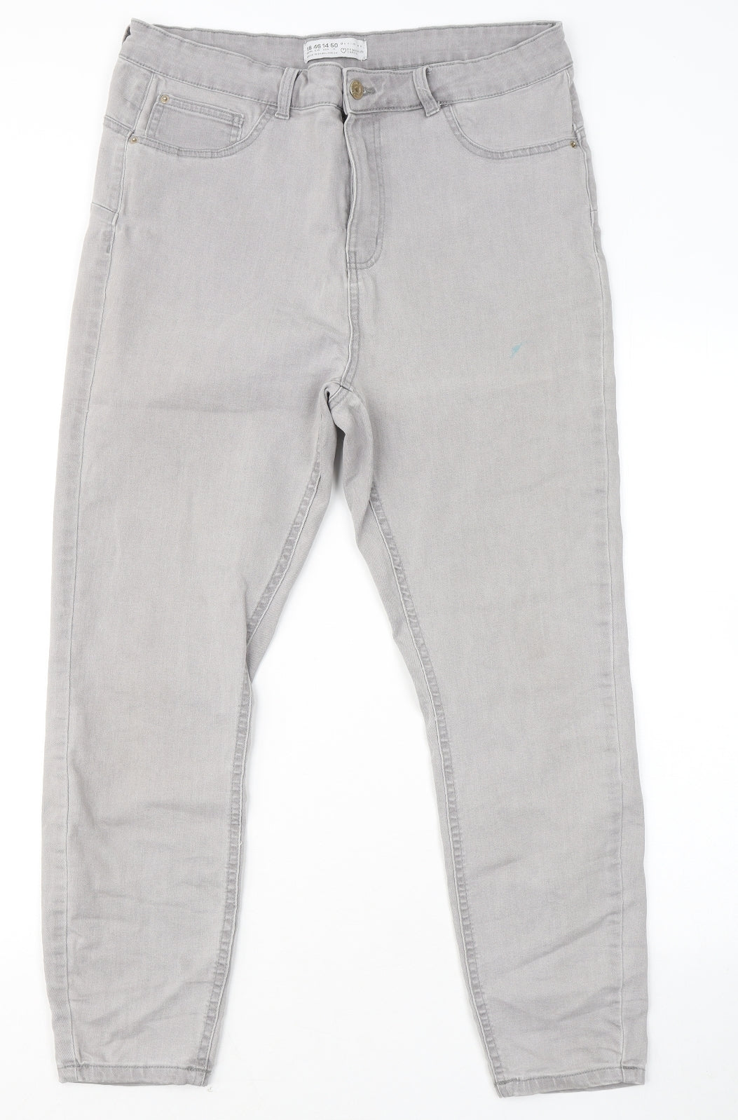 Primark Womens Grey Cotton Straight Jeans Size 18 L26 in Regular