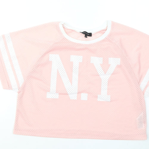 New Look Womens Pink Polyester Basic T-Shirt Size 14 Round Neck - NY