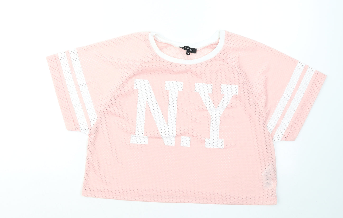 New Look Womens Pink Polyester Basic T-Shirt Size 14 Round Neck - NY