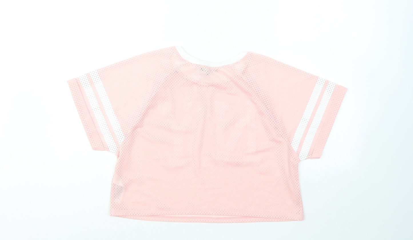 New Look Womens Pink Polyester Basic T-Shirt Size 14 Round Neck - NY