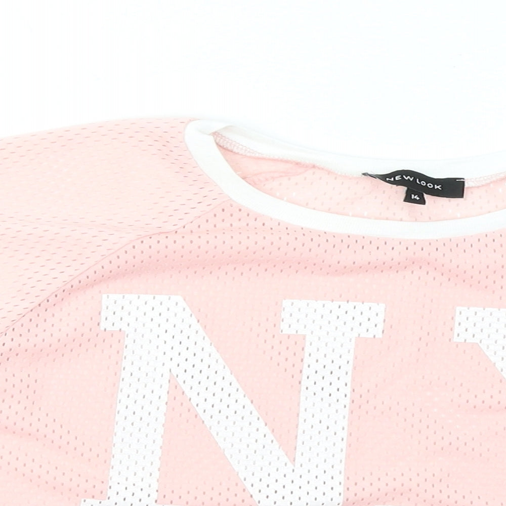 New Look Womens Pink Polyester Basic T-Shirt Size 14 Round Neck - NY