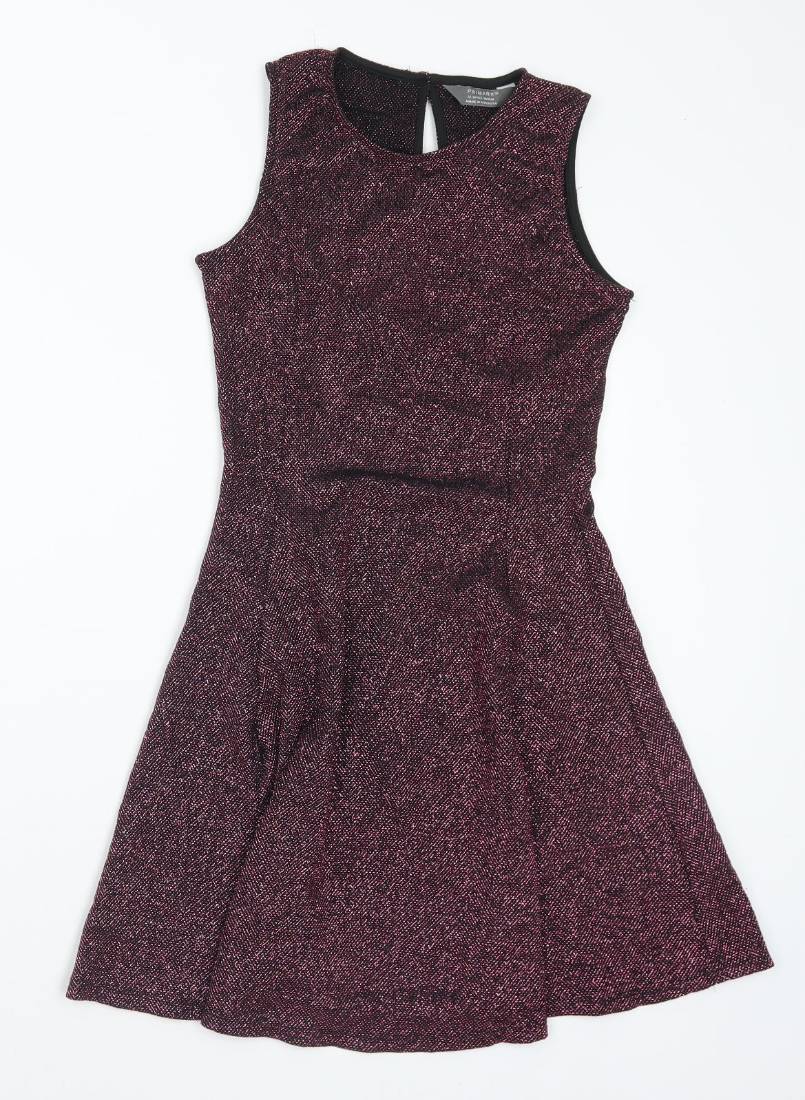 Primark Girls Purple Nylon Skater Dress Size 13-14 Years Round Neck