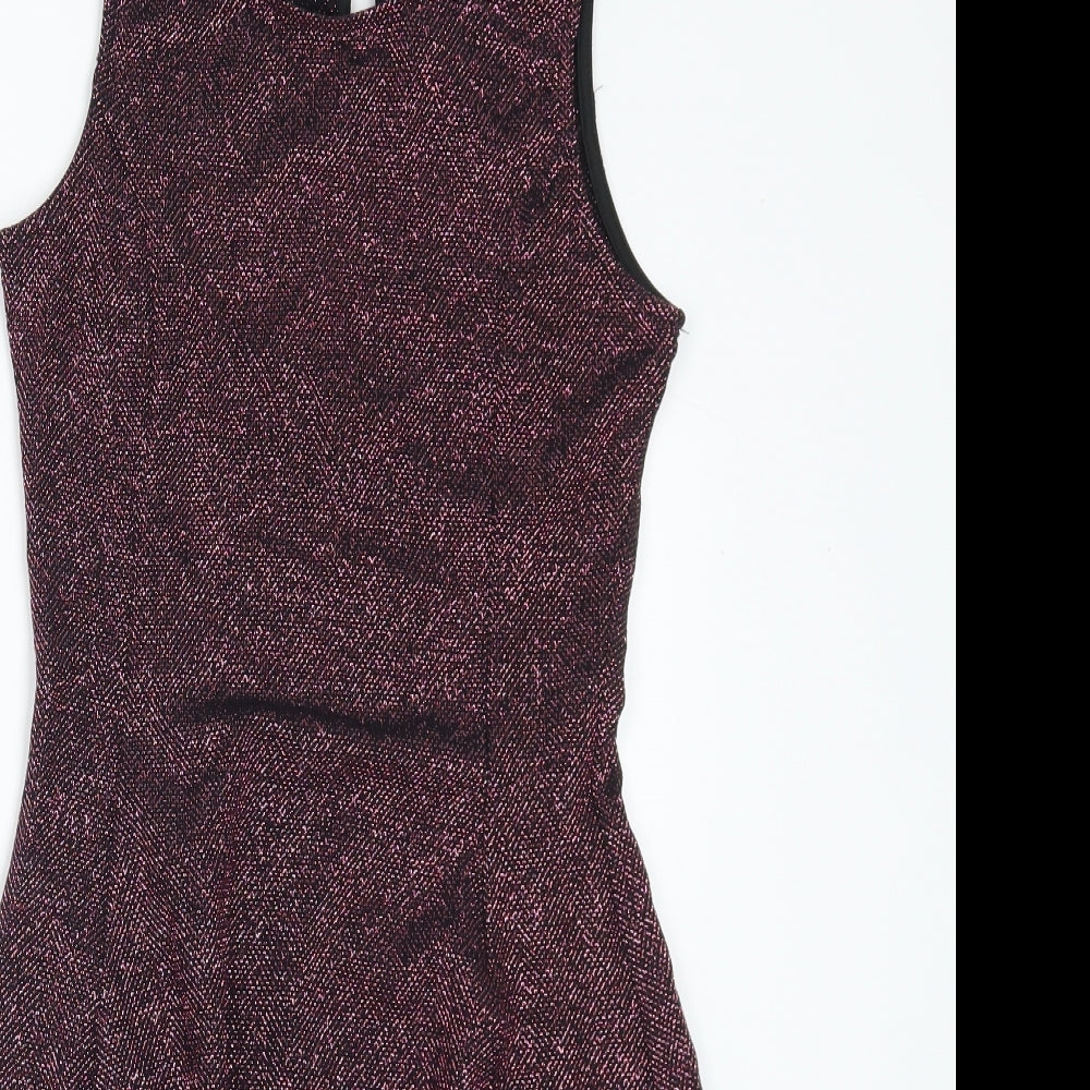 Primark Girls Purple Nylon Skater Dress Size 13-14 Years Round Neck