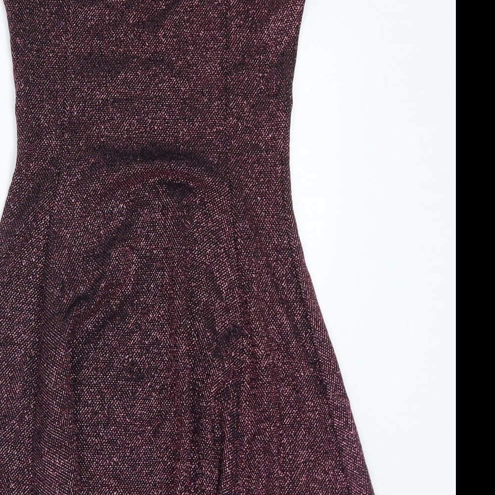 Primark Girls Purple Nylon Skater Dress Size 13-14 Years Round Neck