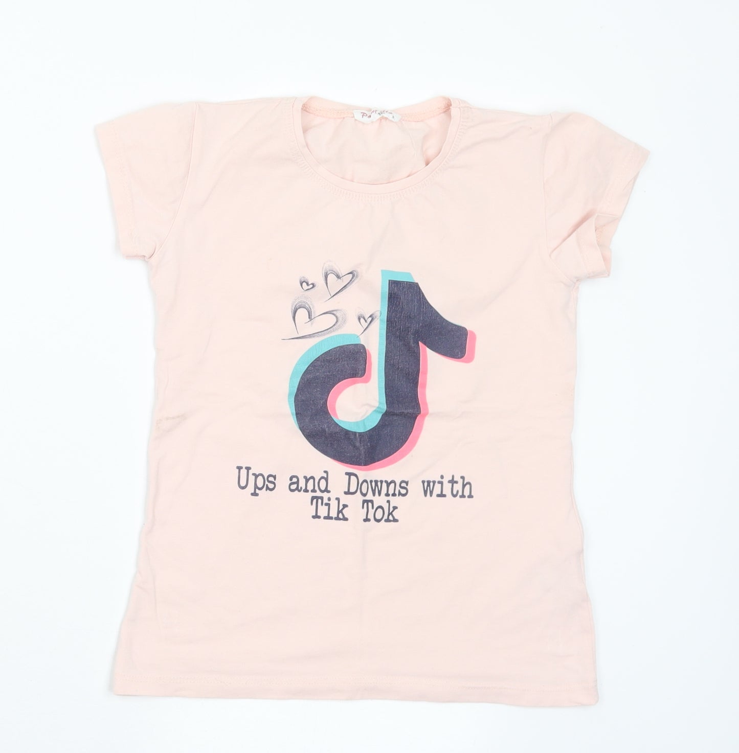 Pampella Girls Pink Cotton Basic T-Shirt Size 10 Years Crew Neck - Tik Tok