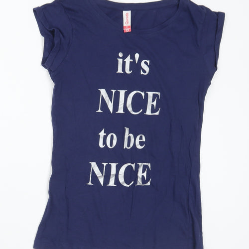Qucodo Womens Blue Cotton Basic T-Shirt Size S Round Neck - Nice