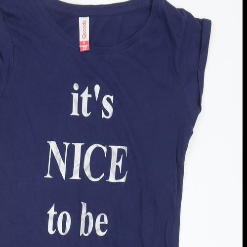 Qucodo Womens Blue Cotton Basic T-Shirt Size S Round Neck - Nice