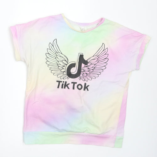 Tik Tok Girls Multicoloured Cotton Basic T-Shirt Size 11 Years Round Neck - Tik Tok