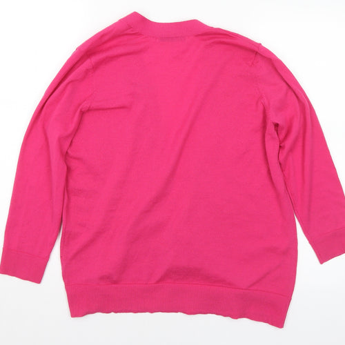 George Womens Pink V-Neck Polyester Cardigan Jumper Size M