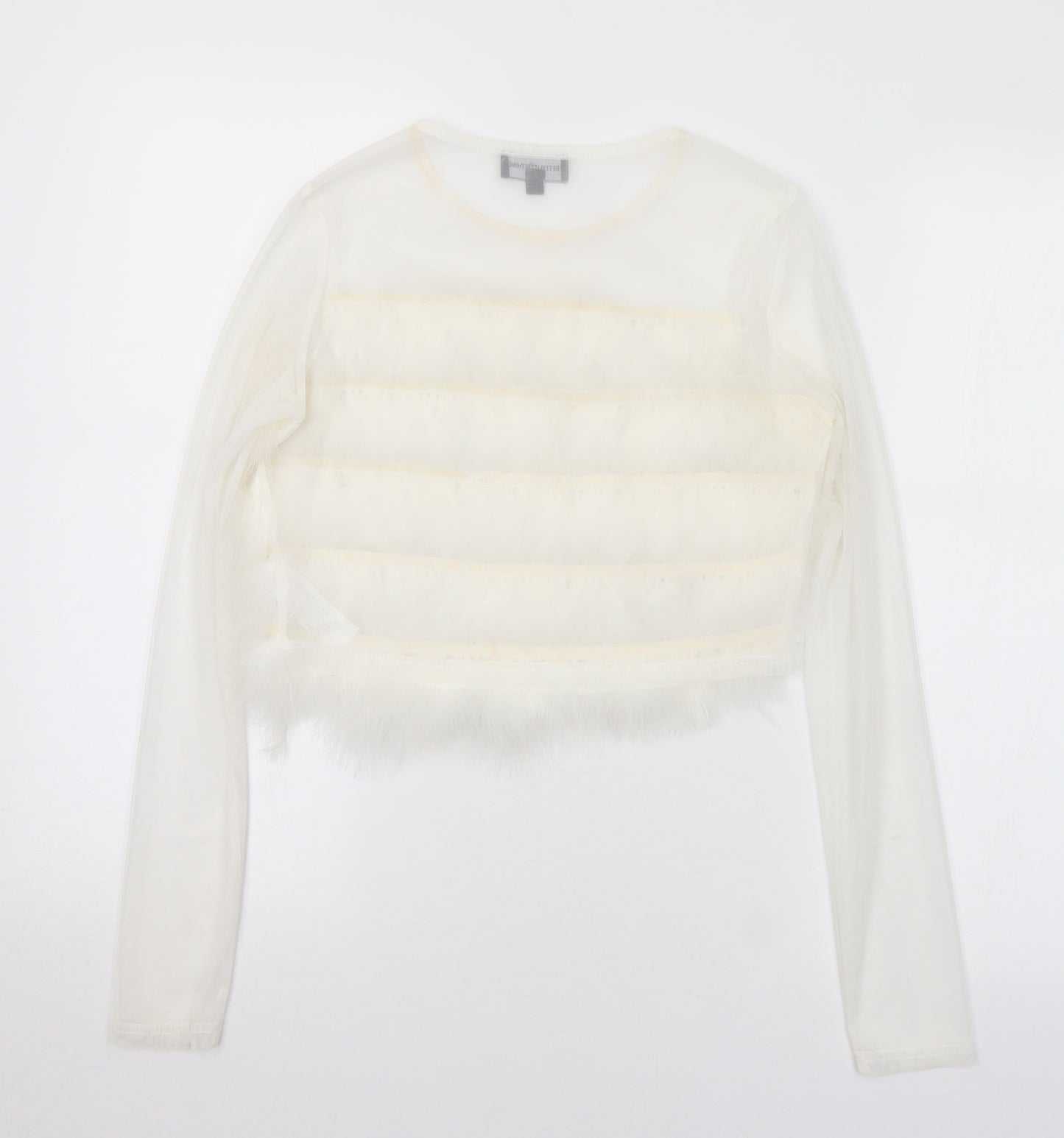 PRETTYLITTLETHING Womens White Polyester Cropped Blouse Size 8 Round Neck