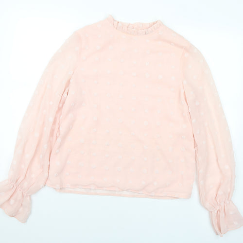 SheIn Womens Pink Polka Dot Cotton Basic Blouse Size M Mock Neck