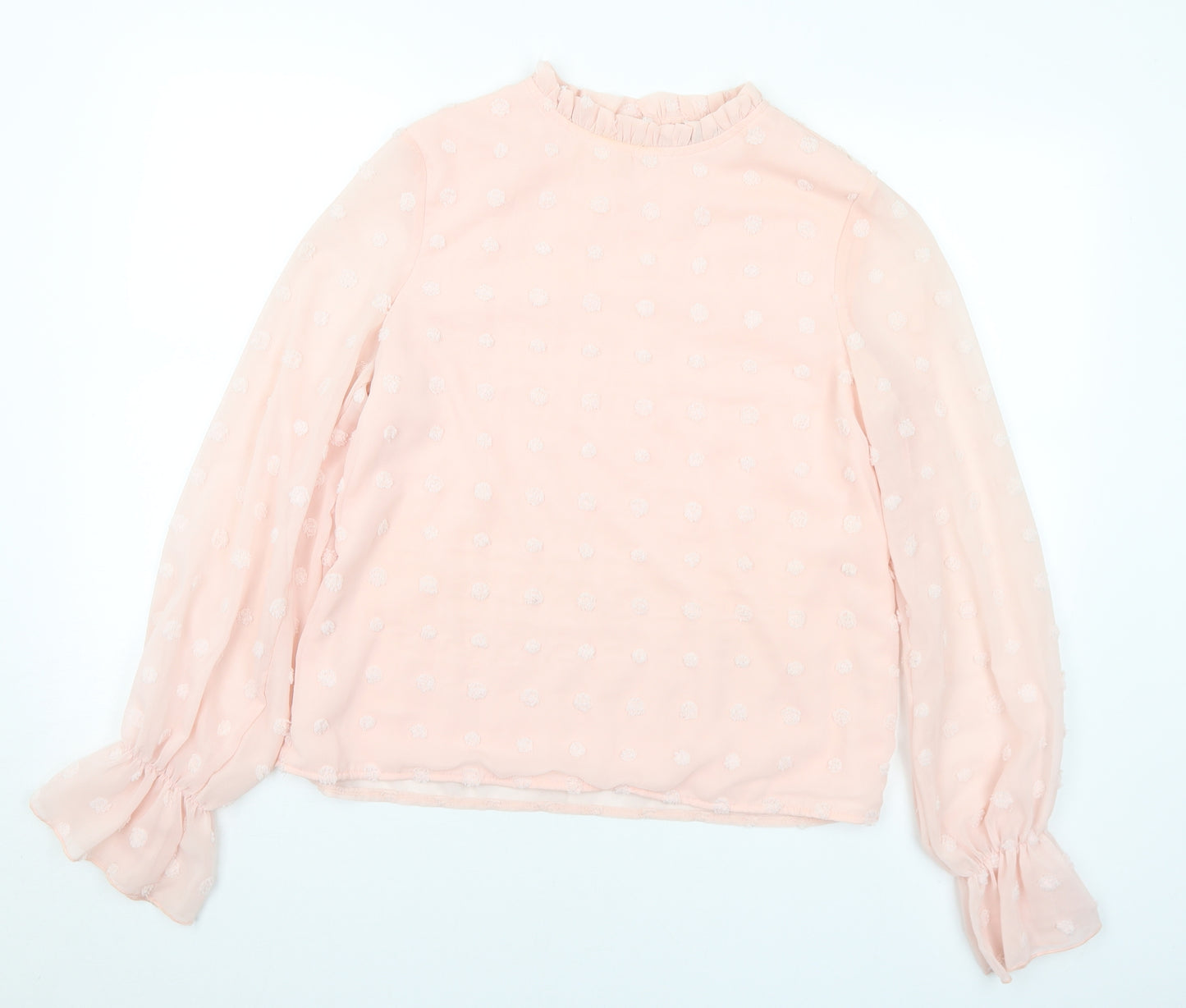 SheIn Womens Pink Polka Dot Cotton Basic Blouse Size M Mock Neck