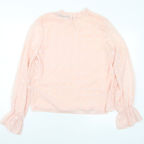 SheIn Womens Pink Polka Dot Cotton Basic Blouse Size M Mock Neck