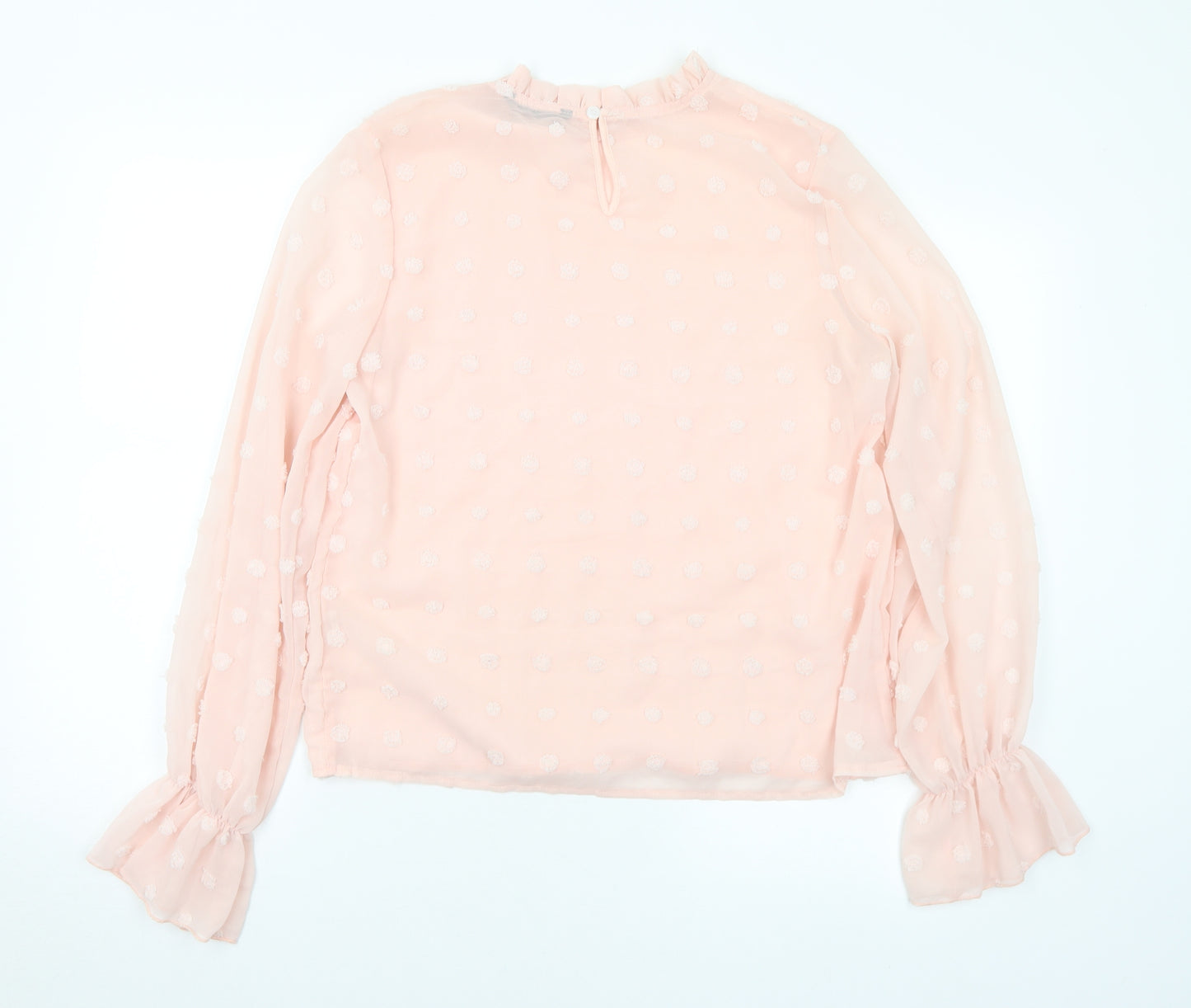 SheIn Womens Pink Polka Dot Cotton Basic Blouse Size M Mock Neck