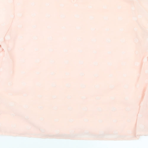 SheIn Womens Pink Polka Dot Cotton Basic Blouse Size M Mock Neck