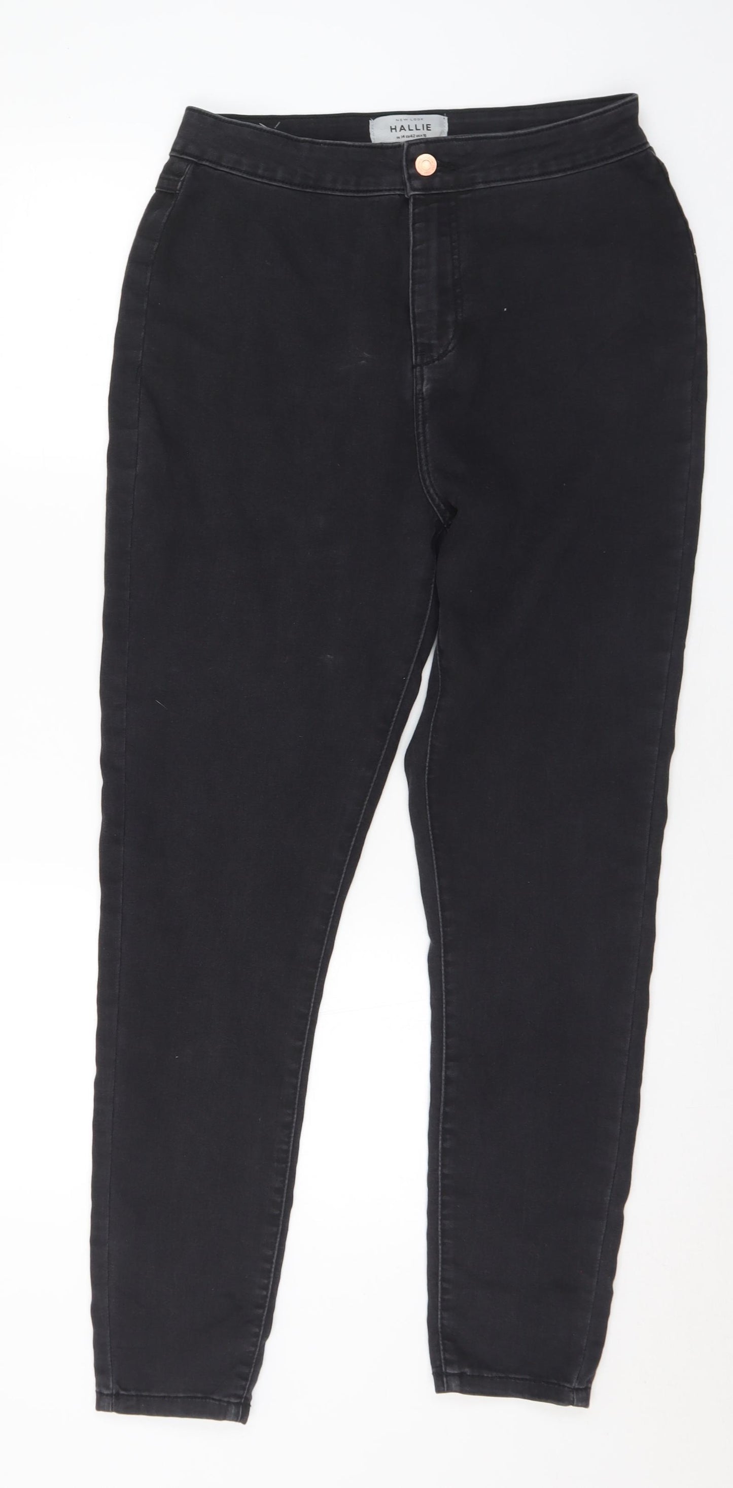 New Look Womens Black Cotton Tapered Jeans Size 14 L29 in Regular