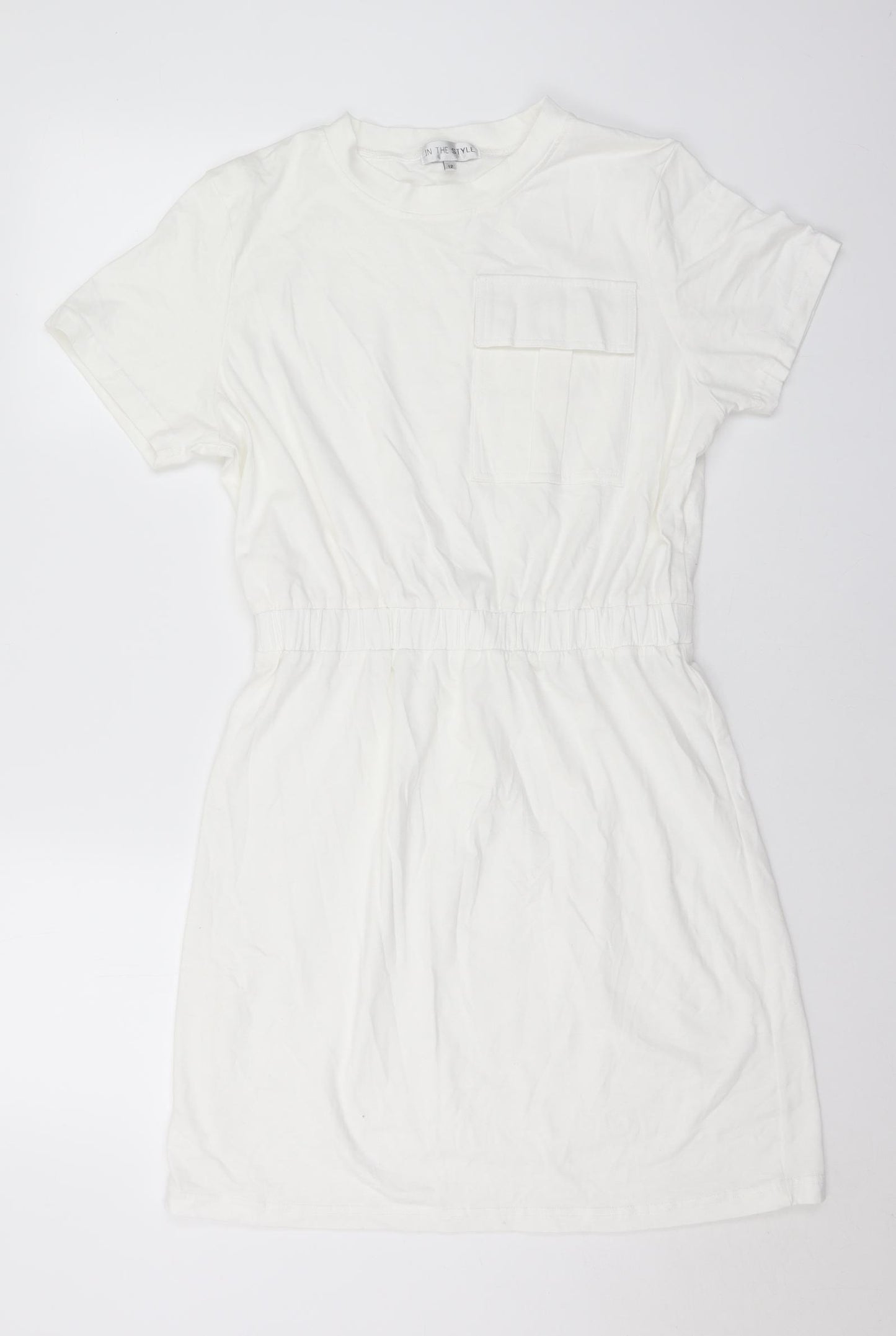 In the Style Womens White Cotton T-Shirt Dress Size 12 Crew Neck