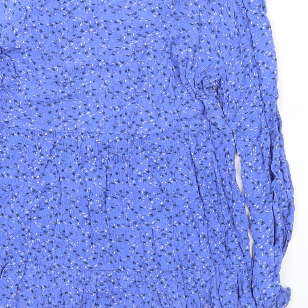 In the Style Womens Blue Floral Polyester Tunic Blouse Size 10 V-Neck