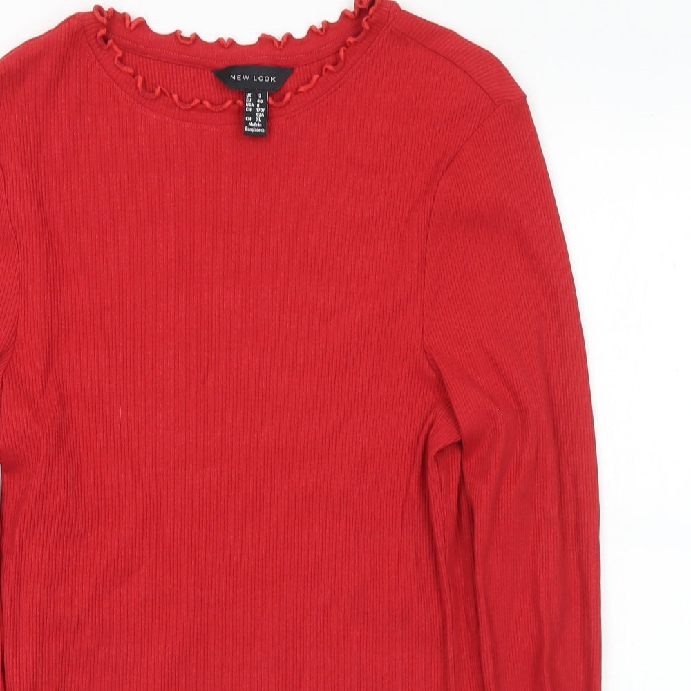 New Look Womens Red Cotton Basic T-Shirt Size 12 Round Neck