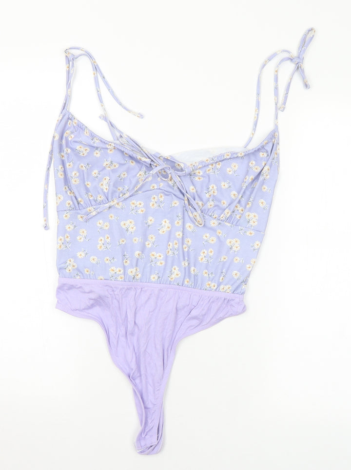 In the Style Womens Purple Floral Polyester Bodysuit One-Piece Size 12