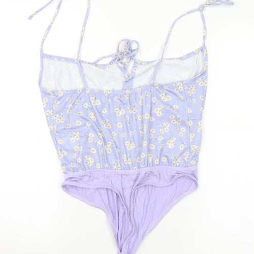 In the Style Womens Purple Floral Polyester Bodysuit One-Piece Size 12