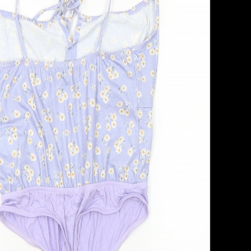 In the Style Womens Purple Floral Polyester Bodysuit One-Piece Size 12
