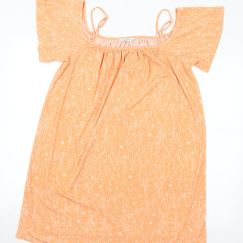 NEXT Womens Orange Floral Polyester A-Line Size 10 Round Neck