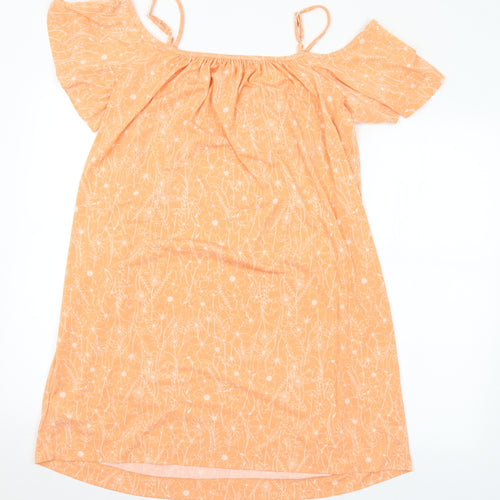 NEXT Womens Orange Floral Polyester A-Line Size 10 Round Neck
