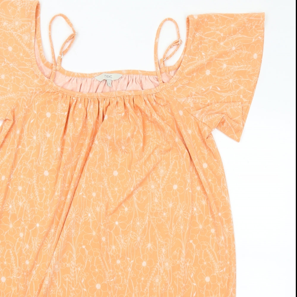 NEXT Womens Orange Floral Polyester A-Line Size 10 Round Neck