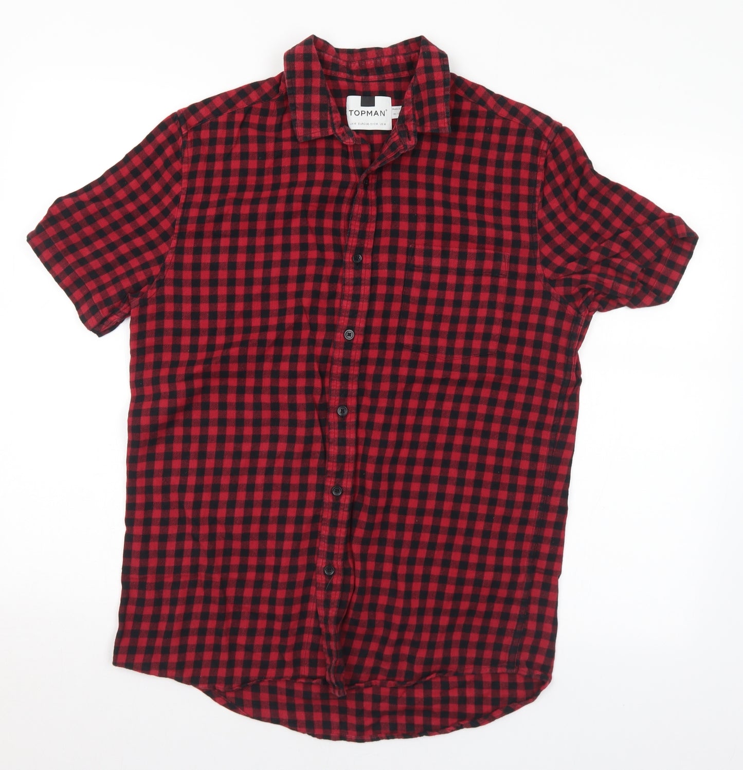 Topman Mens Red Check Cotton Button-Up Size M Collared Button