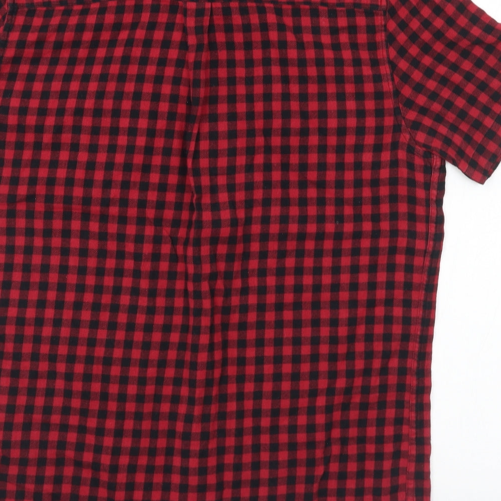 Topman Mens Red Check Cotton Button-Up Size M Collared Button