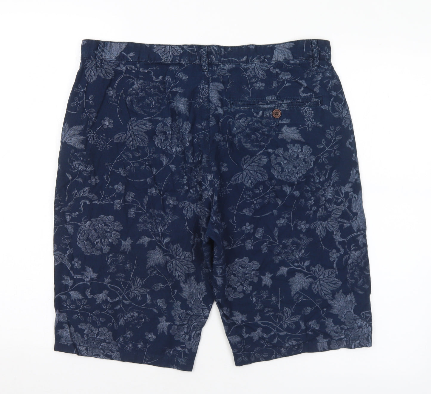 River Island Mens Blue Geometric Cotton Chino Shorts Size 32 in L10 in Regular Button