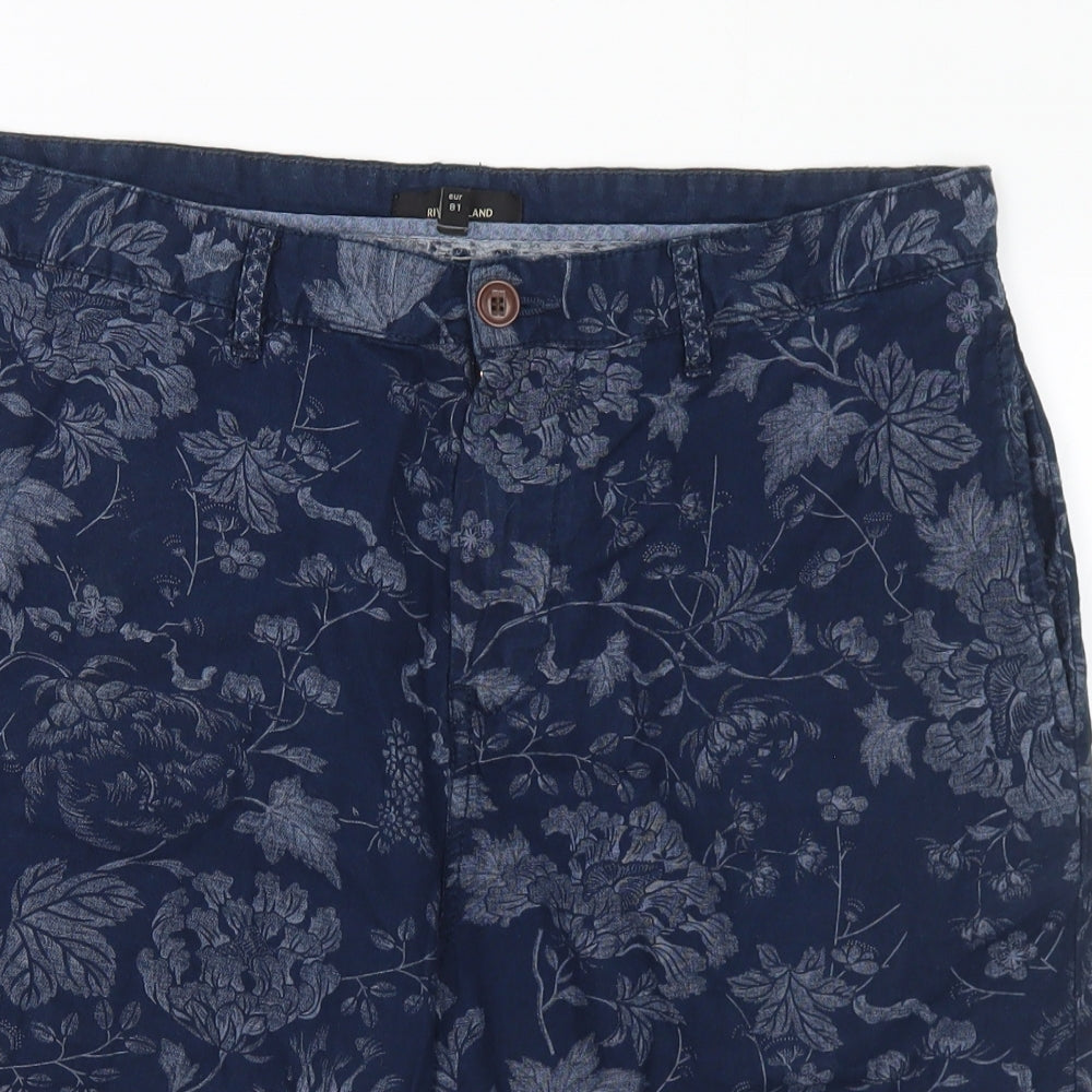 River Island Mens Blue Geometric Cotton Chino Shorts Size 32 in L10 in Regular Button