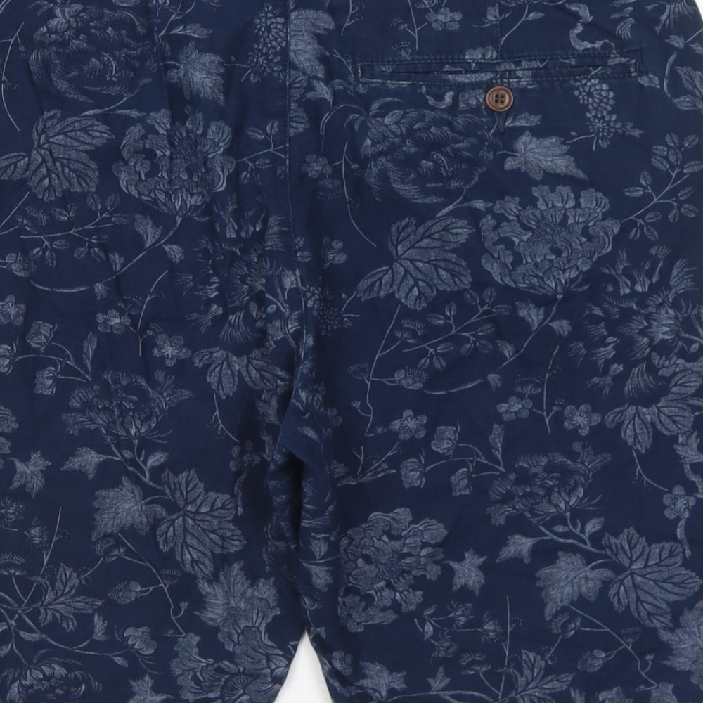 River Island Mens Blue Geometric Cotton Chino Shorts Size 32 in L10 in Regular Button