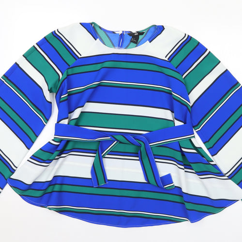 H&M Womens Multicoloured Striped Polyester Basic Blouse Size 8 Round Neck
