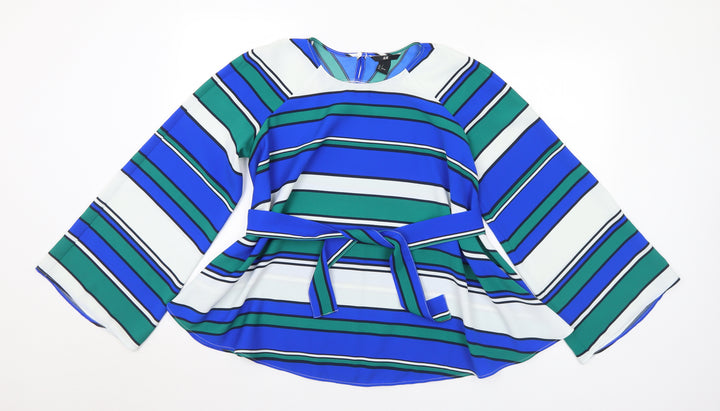 H&M Womens Multicoloured Striped Polyester Basic Blouse Size 8 Round Neck