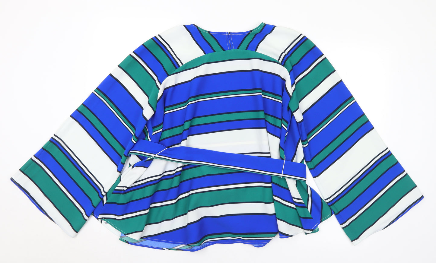 H&M Womens Multicoloured Striped Polyester Basic Blouse Size 8 Round Neck