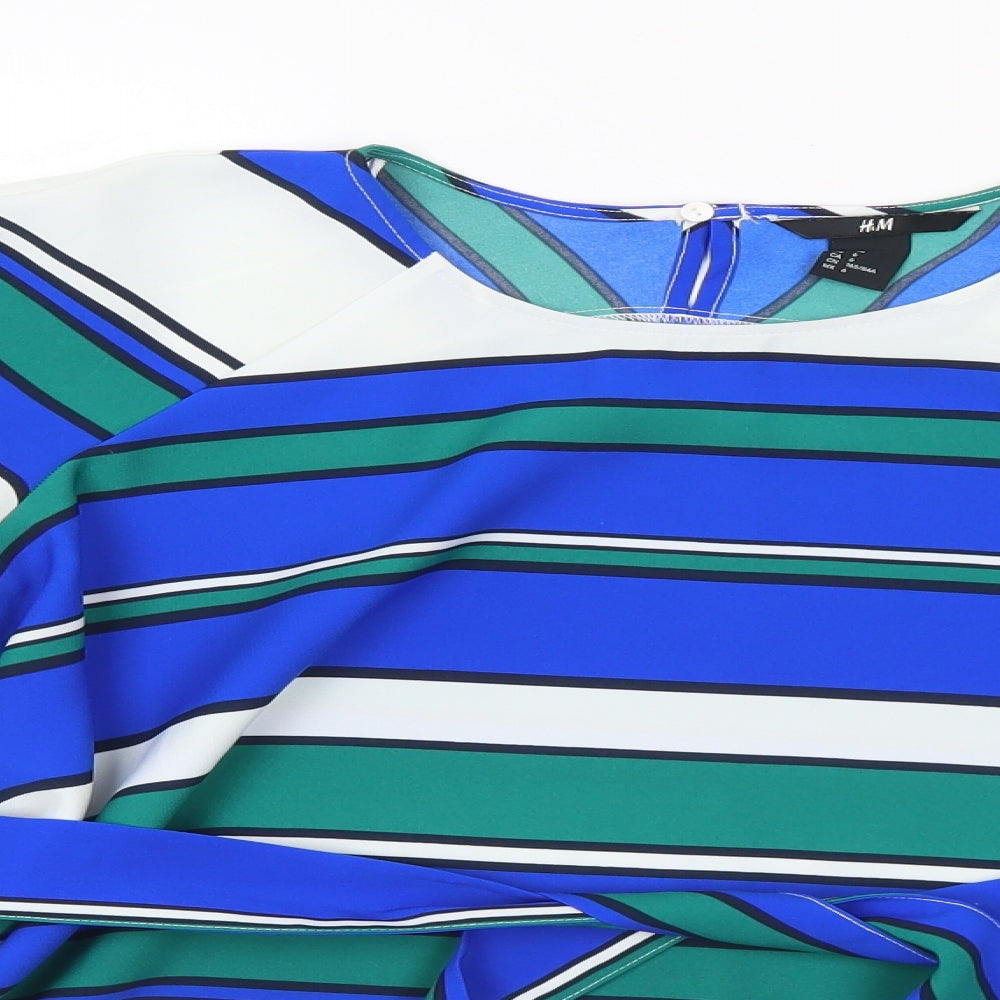 H&M Womens Multicoloured Striped Polyester Basic Blouse Size 8 Round Neck