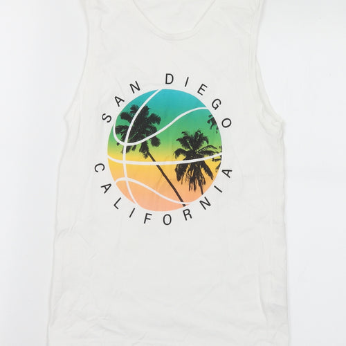 H&M Boys White Cotton Basic T-Shirt Size 10 Years Round Neck - California