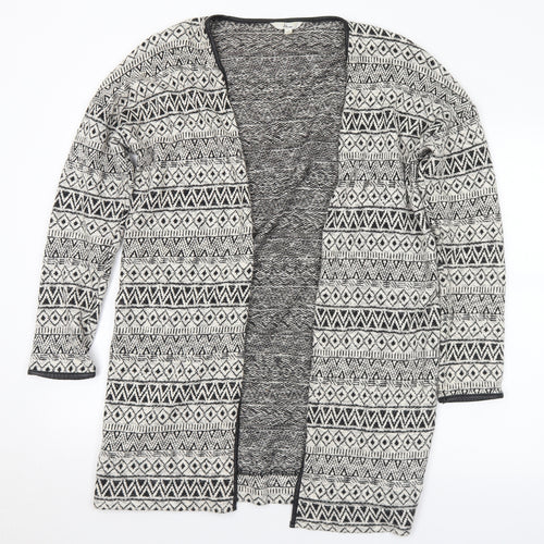 Miss Etam Womens Ivory V-Neck Geometric Cotton Cardigan Jumper Size L
