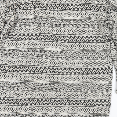 Miss Etam Womens Ivory V-Neck Geometric Cotton Cardigan Jumper Size L