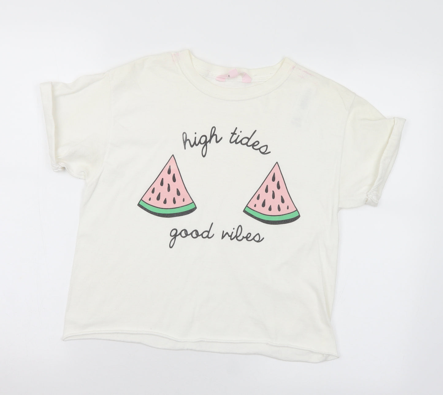 Miss Selfridge Womens White Polyester Basic T-Shirt Size M Crew Neck - High tides, good vibes