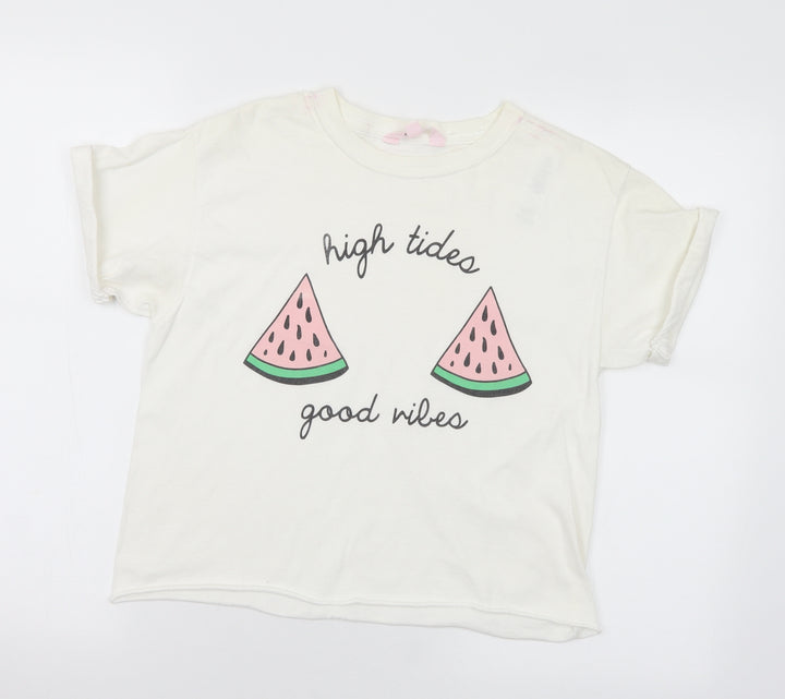 Miss Selfridge Womens White Polyester Basic T-Shirt Size M Crew Neck - High tides, good vibes