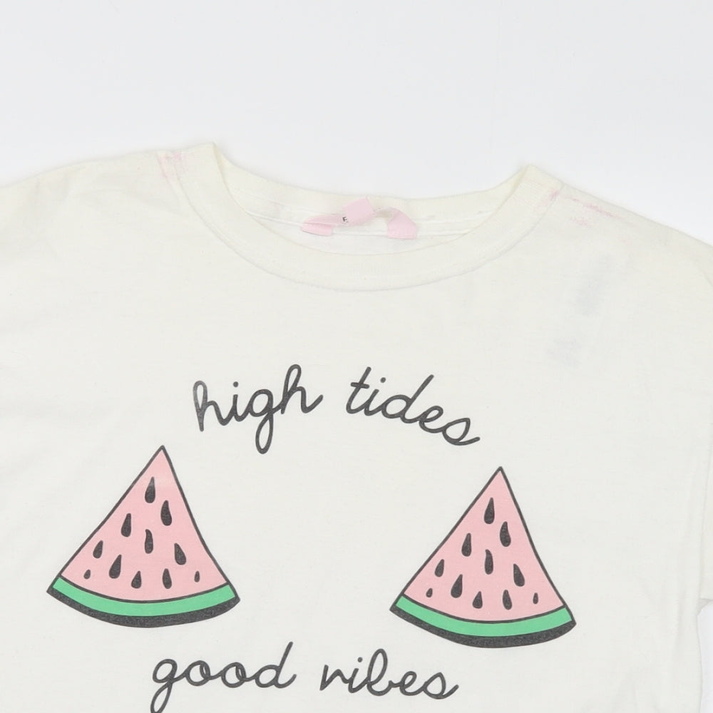 Miss Selfridge Womens White Polyester Basic T-Shirt Size M Crew Neck - High tides, good vibes