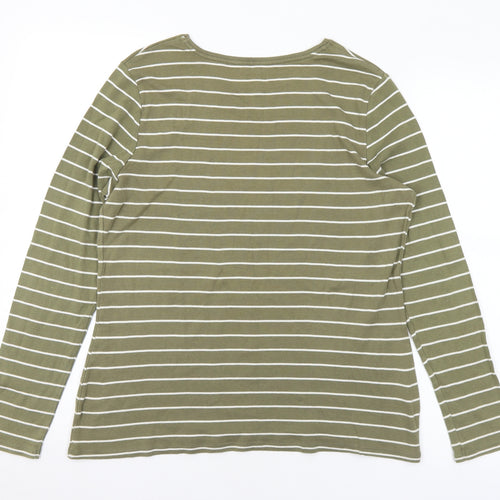 Papaya Womens Green Striped Cotton Basic T-Shirt Size 18 Round Neck