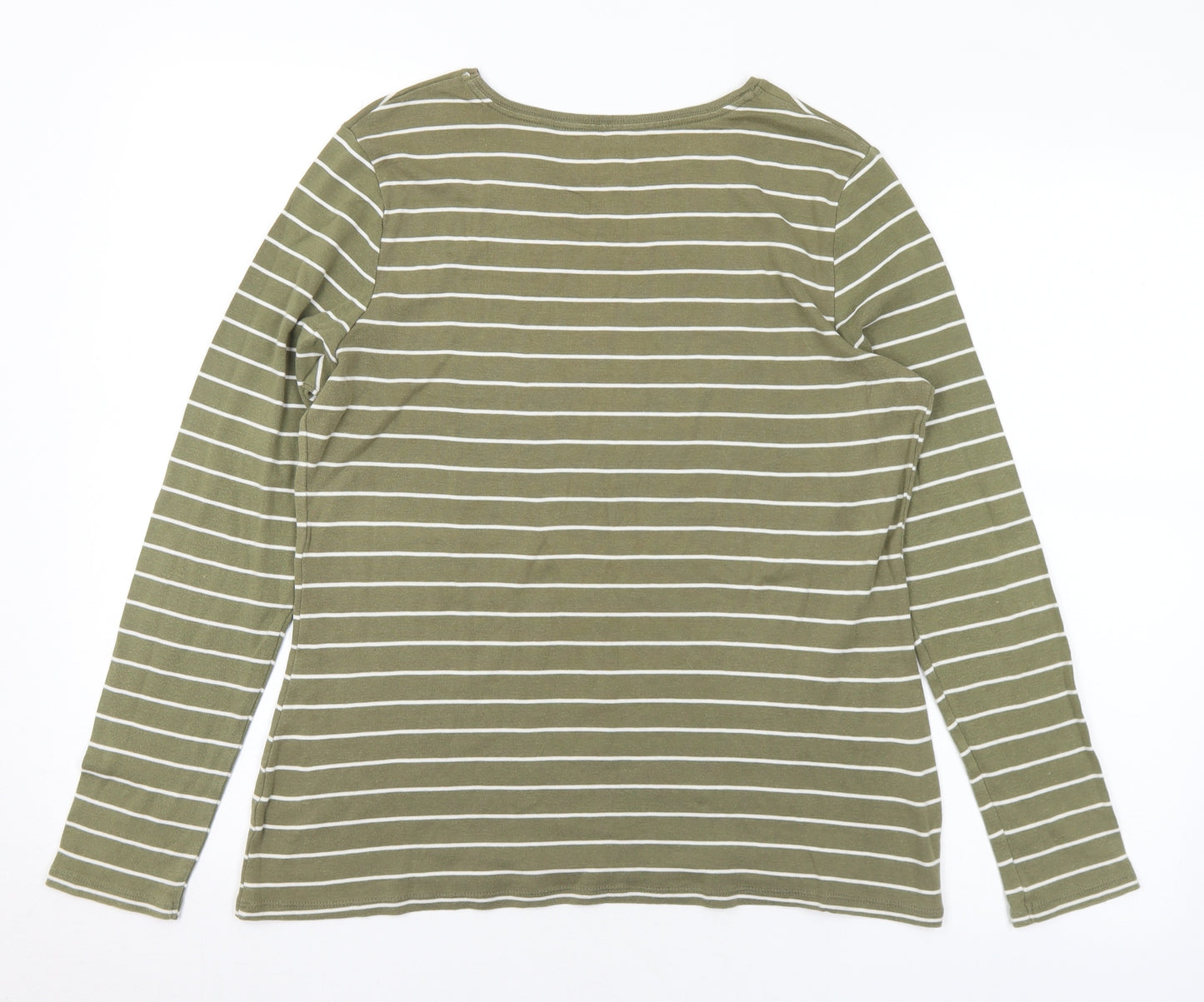 Papaya Womens Green Striped Cotton Basic T-Shirt Size 18 Round Neck