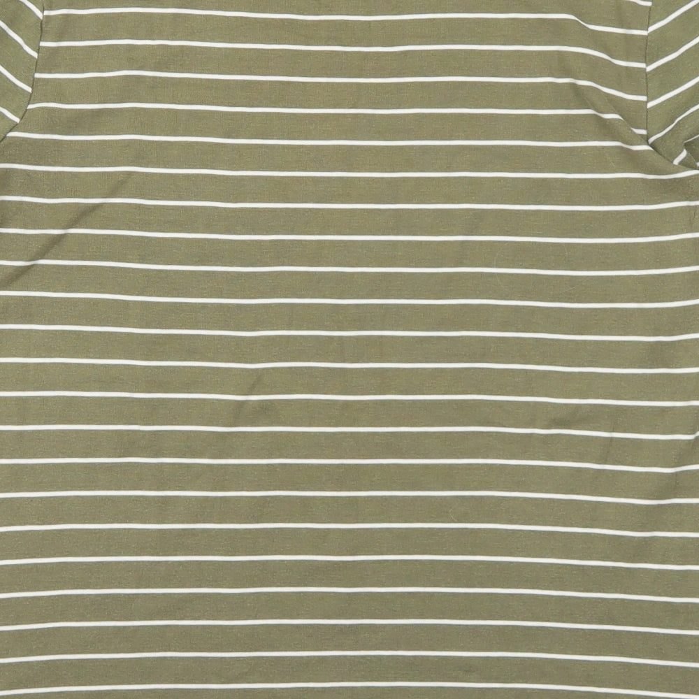 Papaya Womens Green Striped Cotton Basic T-Shirt Size 18 Round Neck