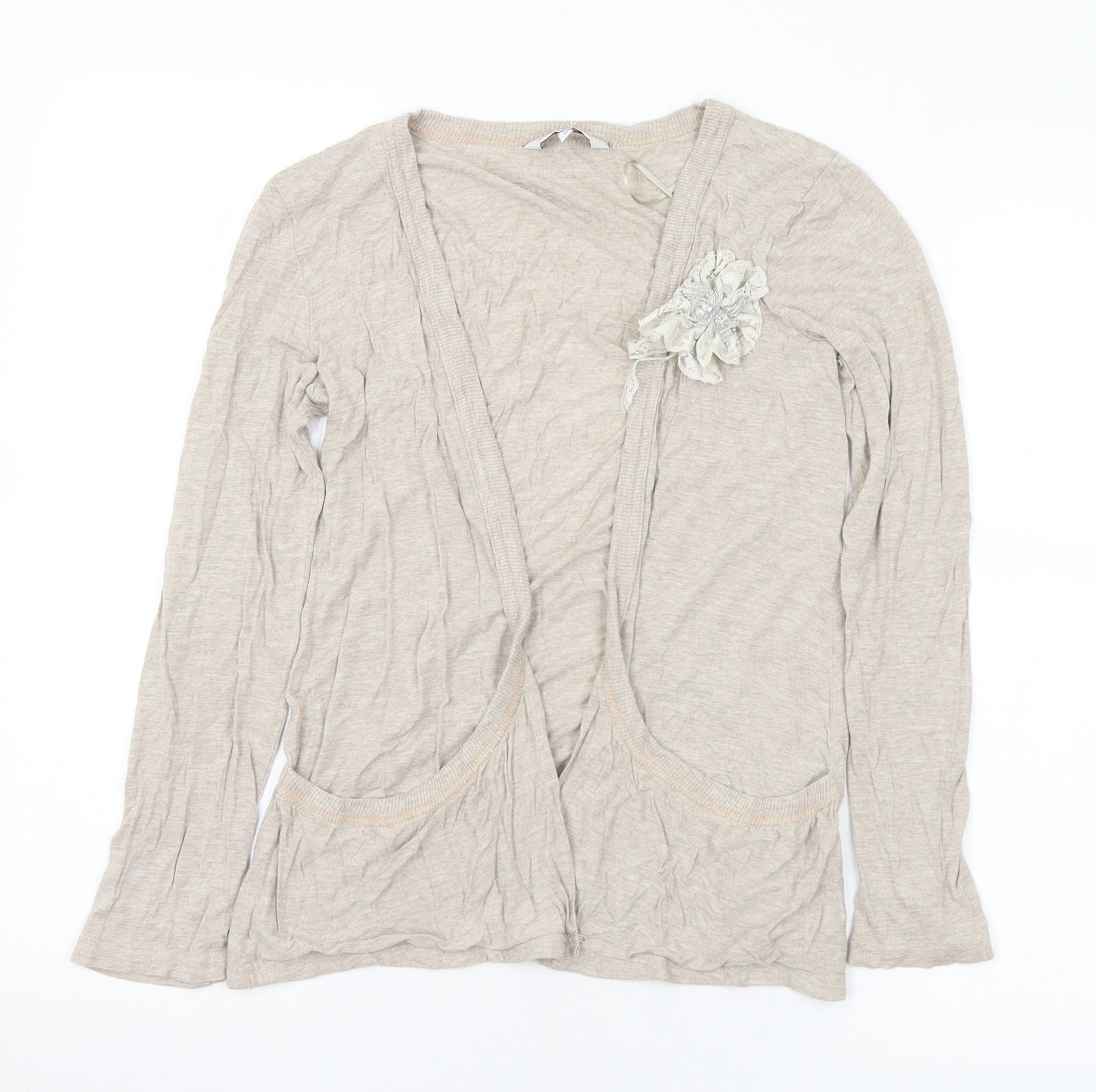 New Look Womens Beige V-Neck Viscose Cardigan Jumper Size 10