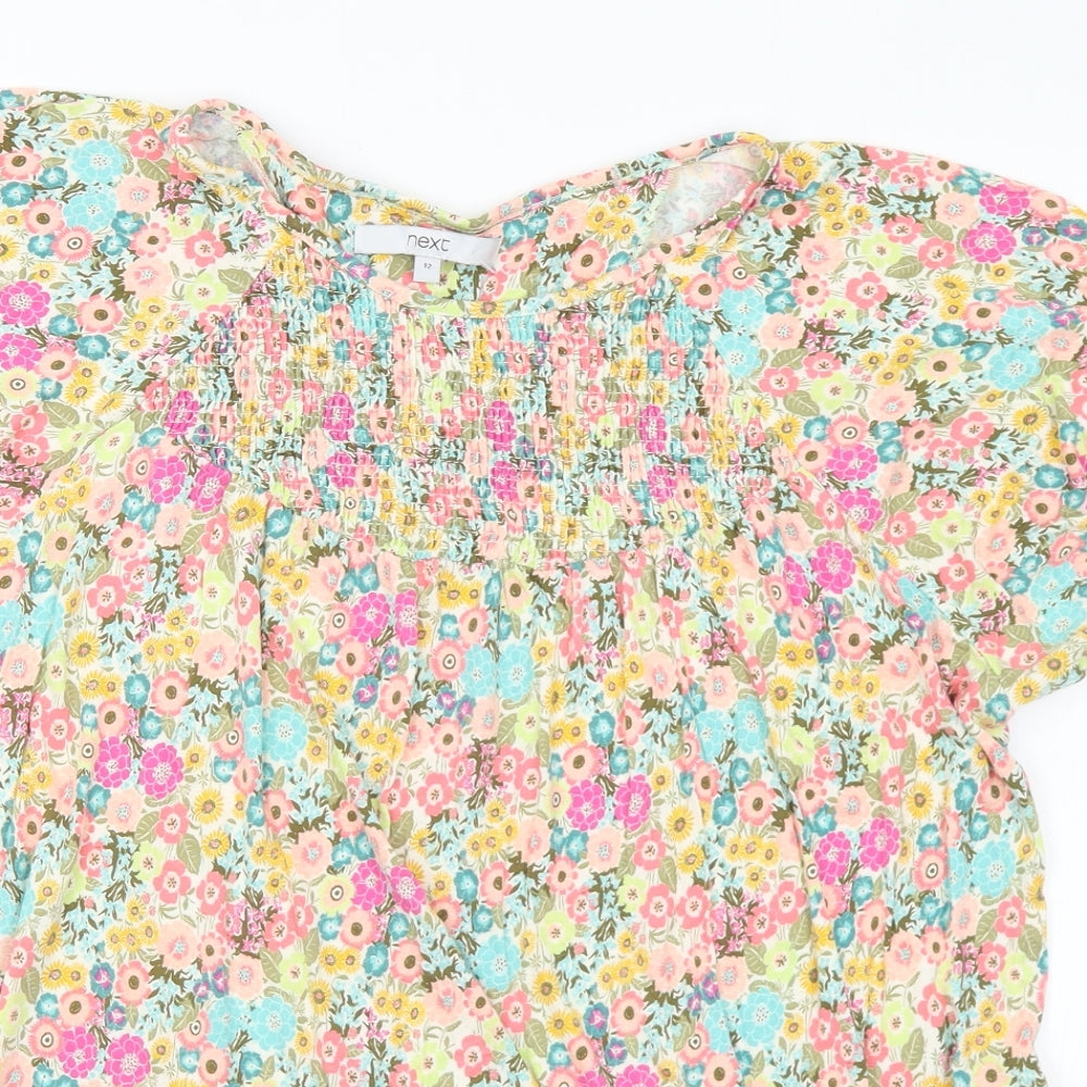 NEXT Womens Multicoloured Floral Viscose Basic T-Shirt Size 12 Round Neck
