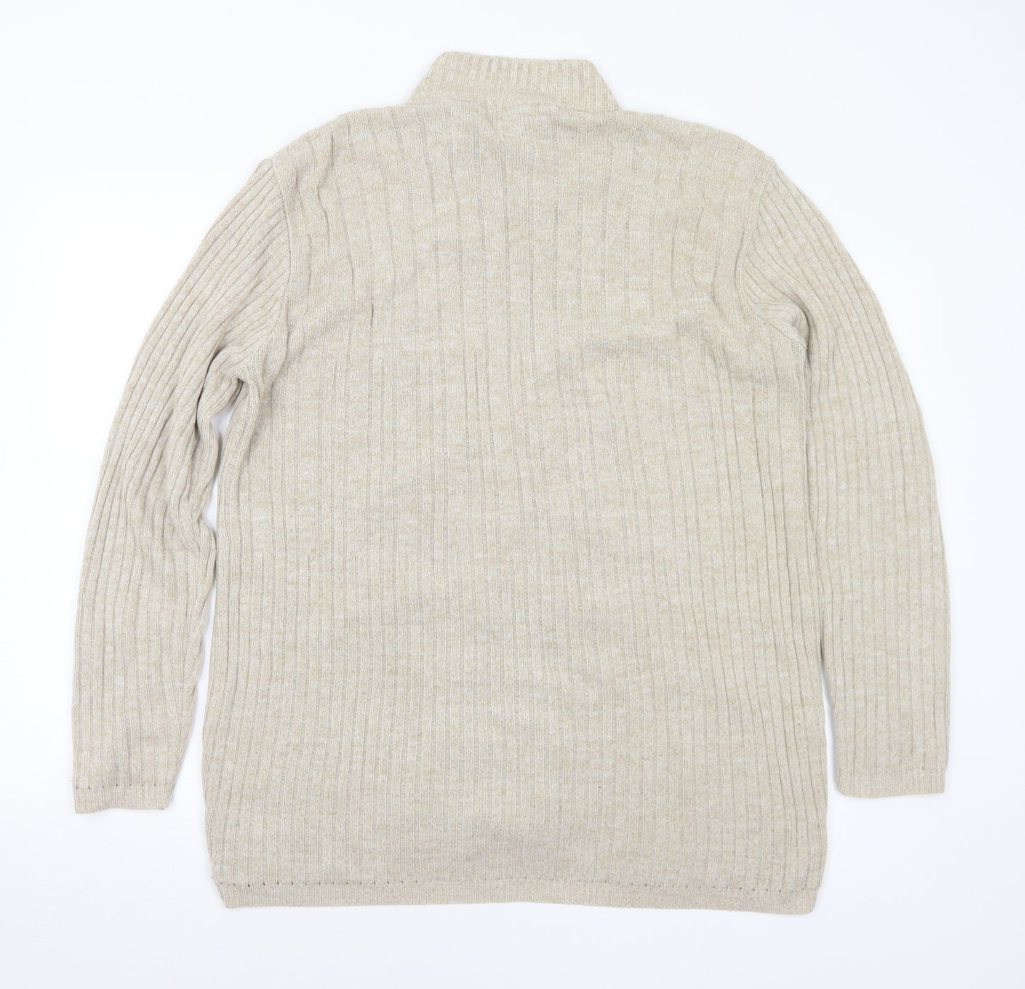 First Catch Mens Beige Mock Neck Acrylic Full Zip Jumper Size L